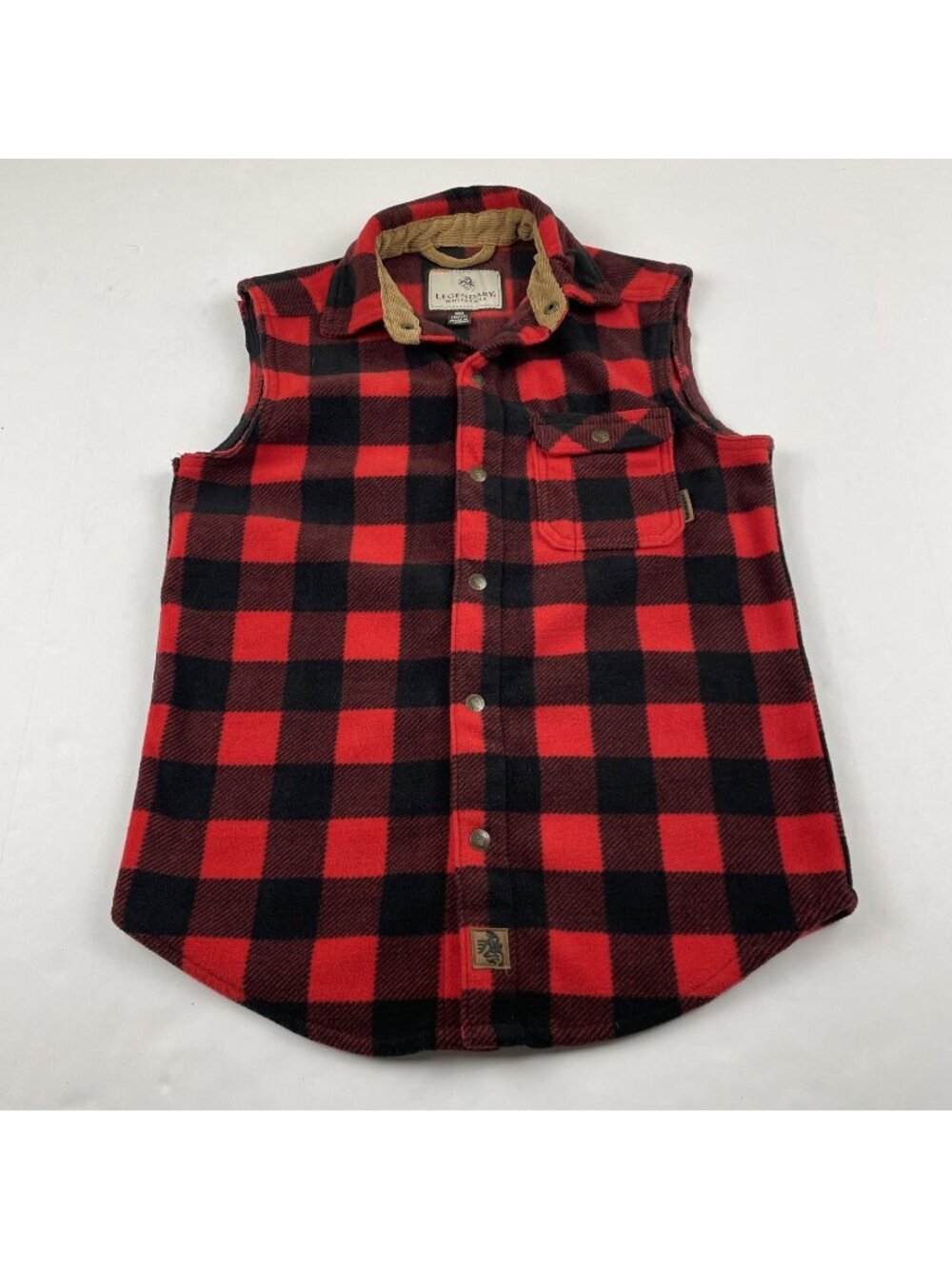 Legendary Whitetails Fleece Vest Youth Boy’s M (10/12) Snap Up Black Red Outdoor